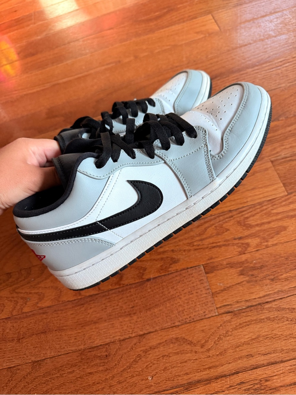 White and gray Nike Air Jordan’s Men’s Shoes, size 8.5